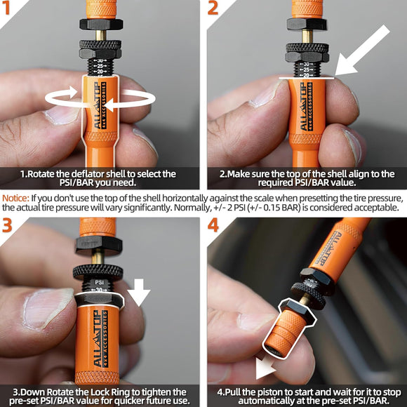 Adjustable Auto-Stop Air-Down Deflator, 10-30 PSI, 4PCS (2nd Gen)