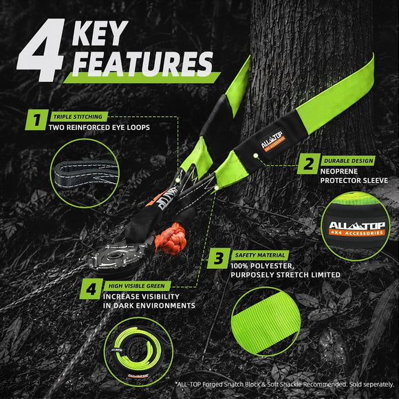 Tree Saver, Winch Extension Strap - 3in x 8ft - 32,000 Lbs（Green）