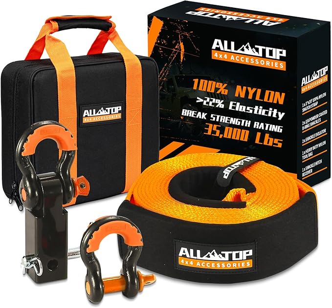 Recovery Strap Kit w/ Hitch Receiver & Shackles: Strap 3in x 20ft - 35,000 Lbs