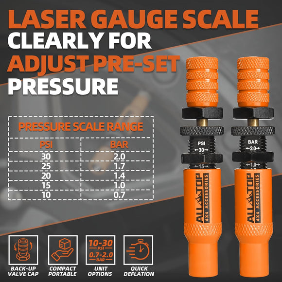 Adjustable Auto-Stop Air-Down Deflator, 10-30 PSI, 8PCS(Orange)