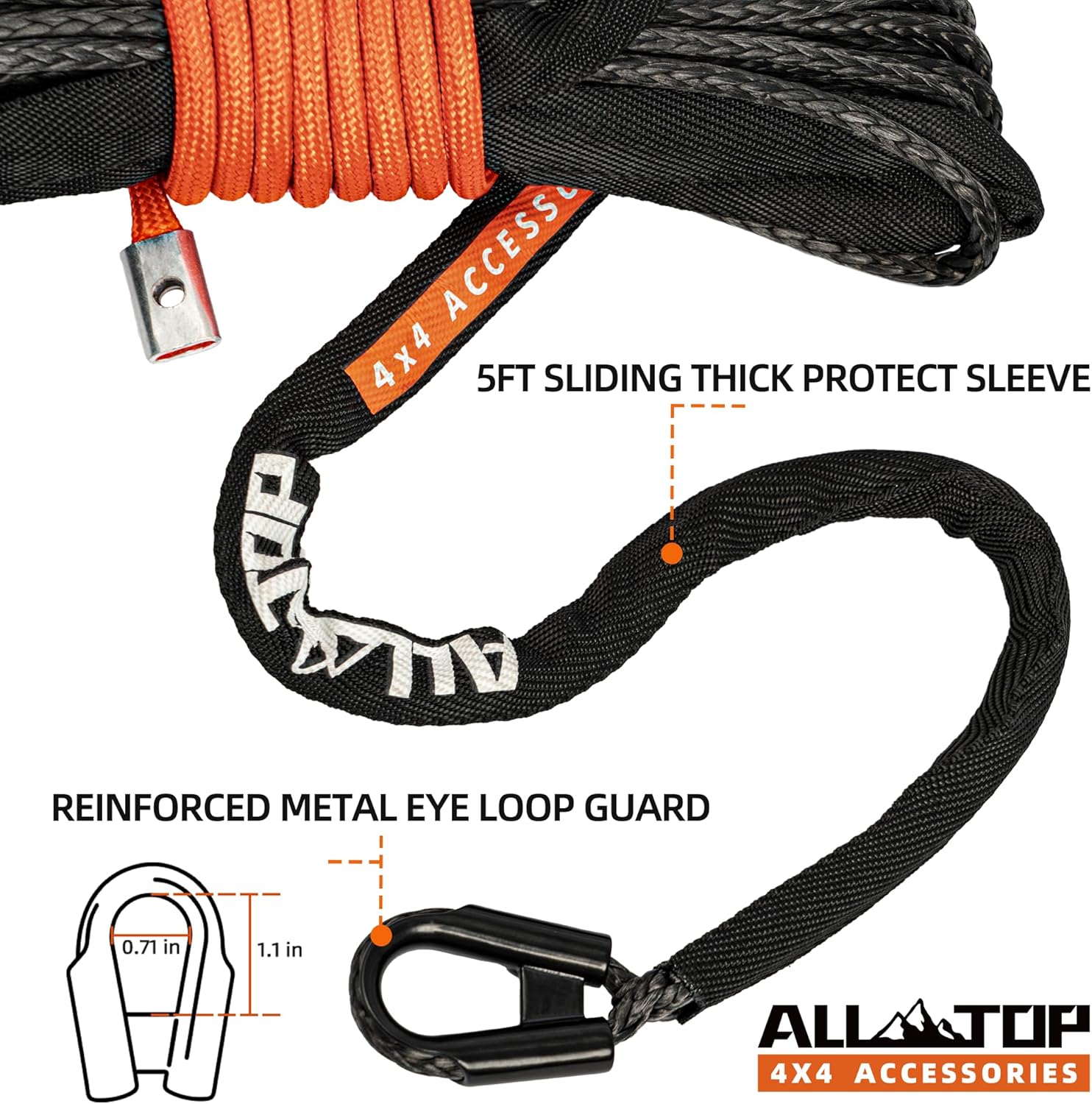 Synthetic Winch Rope Cable - 1/4" x50ft - 9500LBS