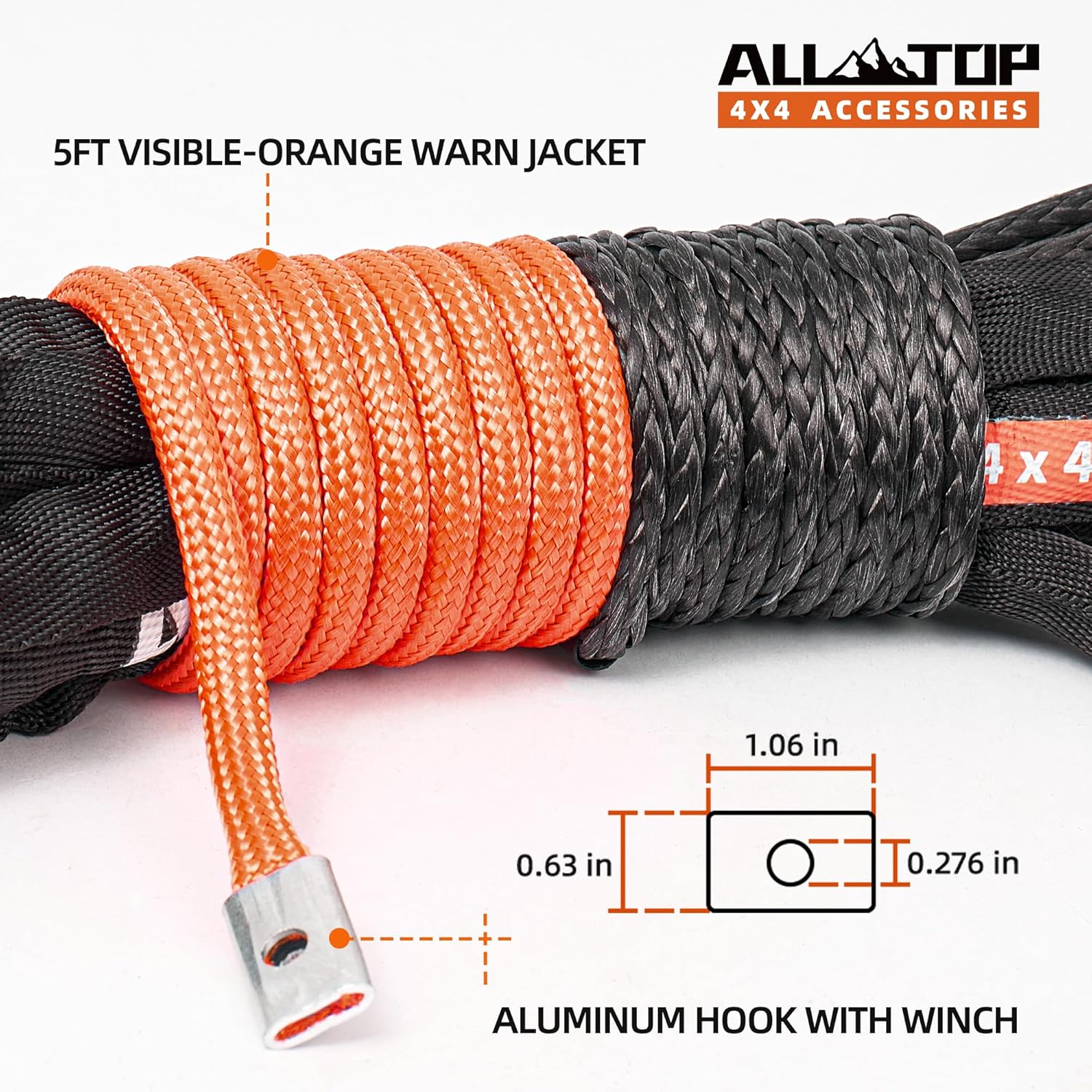 Synthetic Winch Rope Cable - 1/4" x50ft - 9500LBS