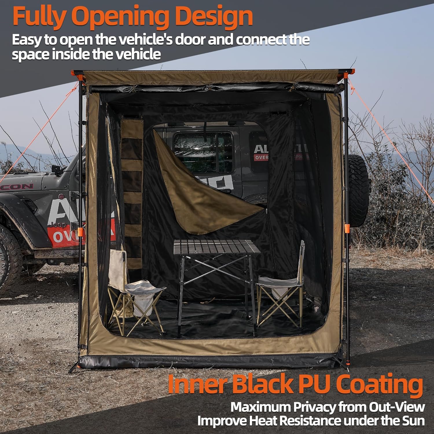 Awning Room with Floor  8.2' x 8.2' - Black Coating