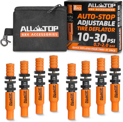 Adjustable Auto-Stop Air-Down Deflator, 10-30 PSI, 8PCS(Orange)