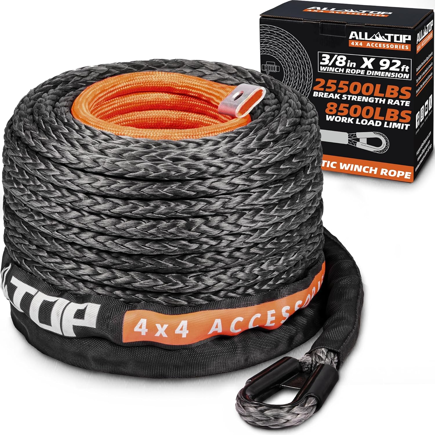 Synthetic Winch Rope Cable - 3/8" x92ft - 25500LBS