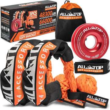 Soft Shackles + Recovery Ring Set: 2PCS x 48,300 Lbs Shackles +  Recovery Ring（Red）