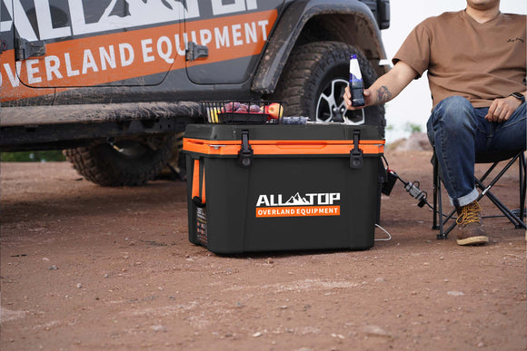 Portable Cooler Box w/ Ice Pack & Chopping Board - 55 Quart - Black