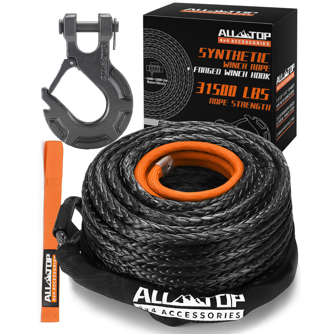 Synthetic Winch Cable w/ Forged Winch Hook - 1/2in x 92ft - 31500LBS