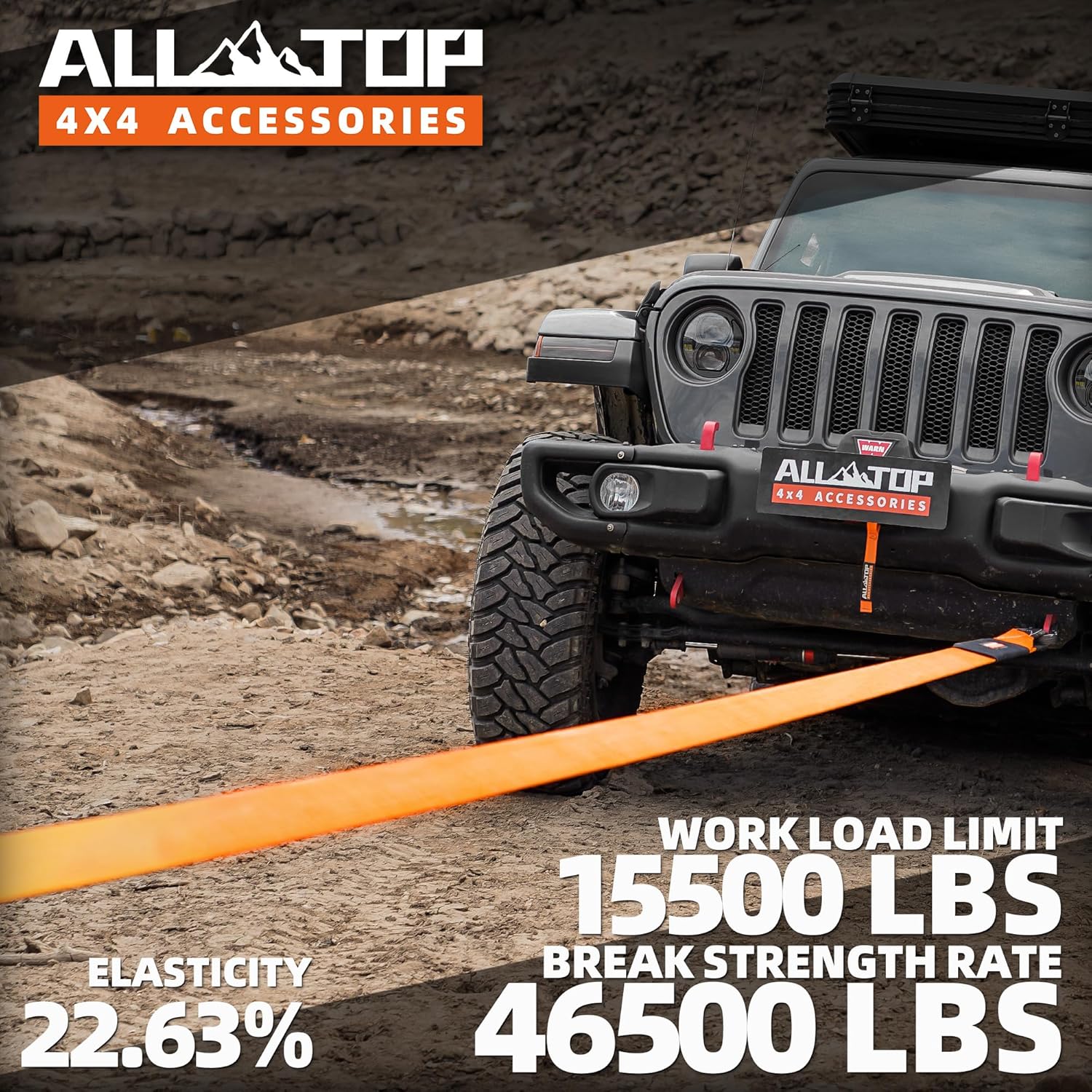100% Nylon Recovery Tow Strap - 4in x 20ft - 46,500 Lbs