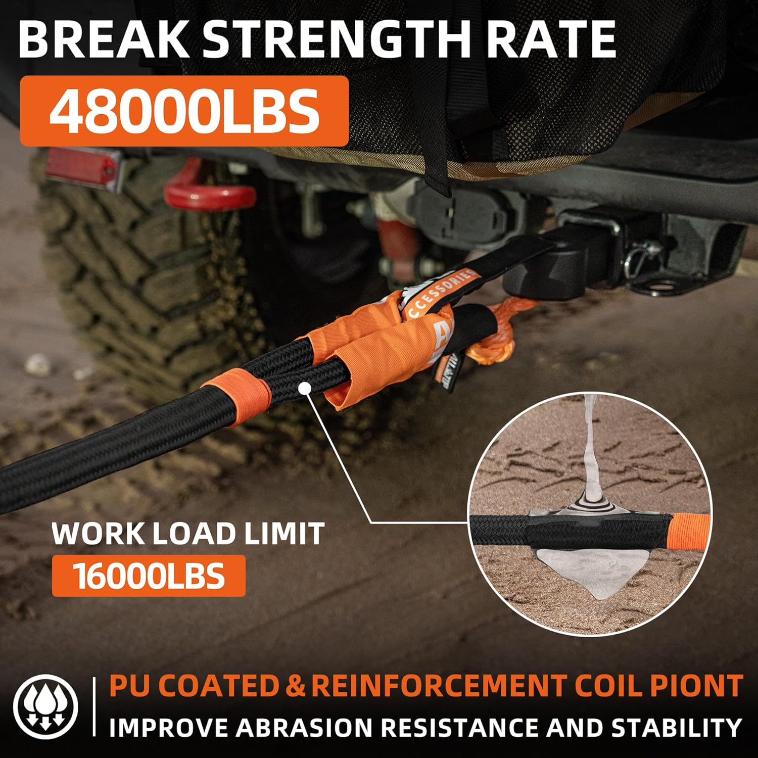 Kinetic Recovery Rope - 1in x 30ft - 48,000 Lbs - Black