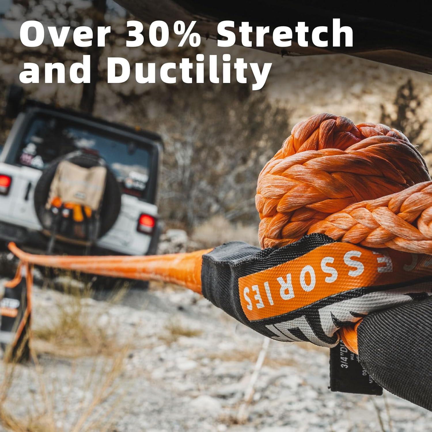 Kinetic Recovery Rope - 1in x 20ft - 48,000 Lbs - Orange w/ Shackles