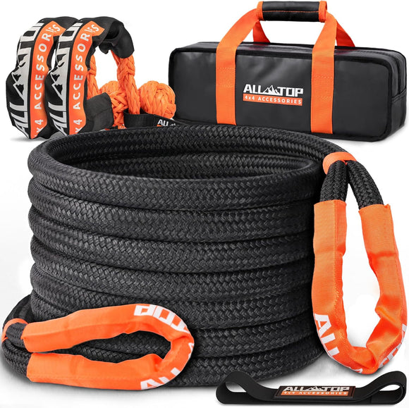 Kinetic Recovery Rope - 1in x 30ft - 48,000 Lbs - Black w/ Shackles