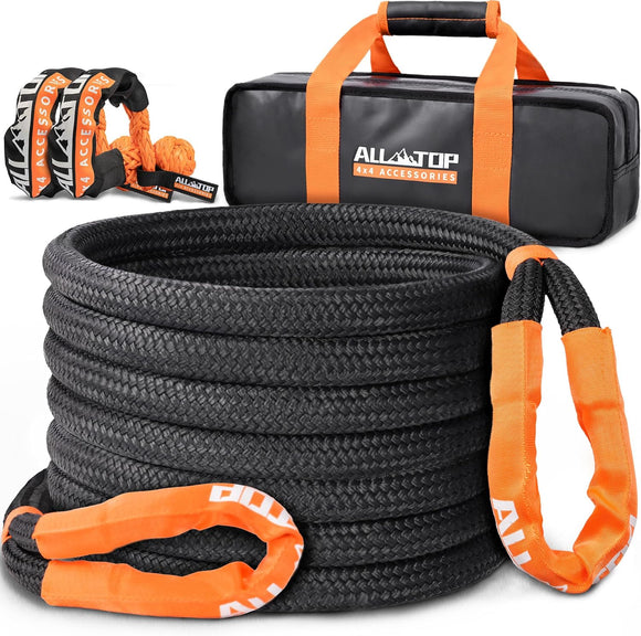 Kinetic Recovery Rope - 1in x 20ft - 48,000 Lbs - Black w/ Shackles