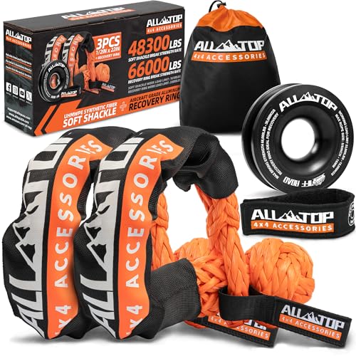 Soft Shackles + Recovery Ring Set: 2PCS x 48,300 Lbs Shackles +  Recovery Ring