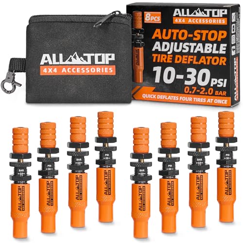 Adjustable Auto-Stop Air-Down Deflator, 10-30 PSI, 8PCS(Orange)