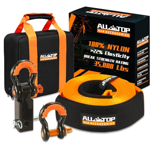 Recovery Strap Kit w/ Hitch Receiver & Shackles: Strap 3in x 20ft - 35,000 Lbs