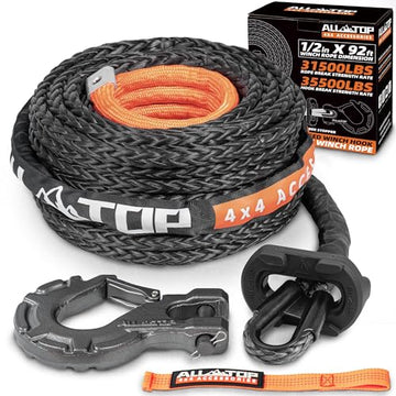 Synthetic Winch Cable w/ Forged Winch Hook - 1/2in x 92ft - 31500LBS