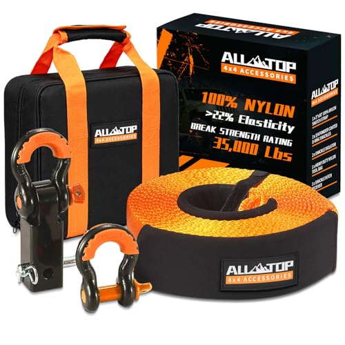 Recovery Strap Kit w/ Hitch Receiver & Shackles: Strap 3in x 30ft - 35,000 Lbs