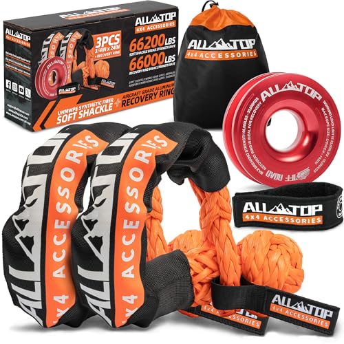 Soft Shackles + Recovery Ring Set: 2PCS x 66,200 Lbs Shackles +  Recovery Ring（red）