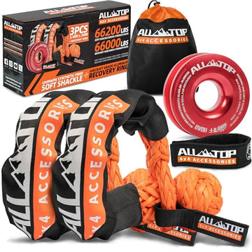 Soft Shackles + Recovery Ring Set: 2PCS x 66,200 Lbs Shackles +  Recovery Ring（red）