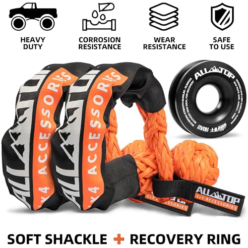 Soft Shackles + Recovery Ring Set: 2PCS x 48,300 Lbs Shackles +  Recovery Ring