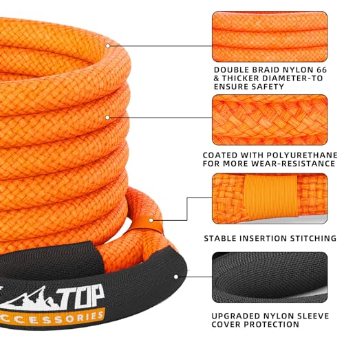 Kinetic Recovery Rope - 1in x 30ft - 48,000 Lbs - Orange w/ Shackles