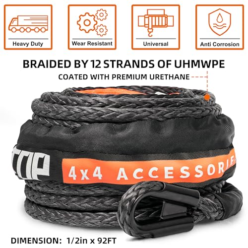 Synthetic Winch Rope Cable - 1/2" x92ft - 31500LBS