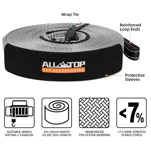 Winch Extension Strap - 2in x 65.6ft - 11,000 Lbs（Grey）
