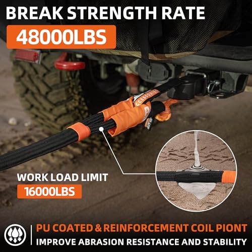 Kinetic Recovery Rope - 1in x 30ft - 48,000 Lbs - Black w/ Shackles
