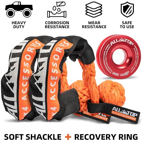 Soft Shackles + Recovery Ring Set: 2PCS x 48,300 Lbs Shackles +  Recovery Ring（Red）