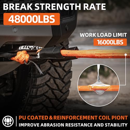 Kinetic Recovery Rope (Reflective) - 1in x 30ft - 48,000 Lbs - Orange  w/ Shackles