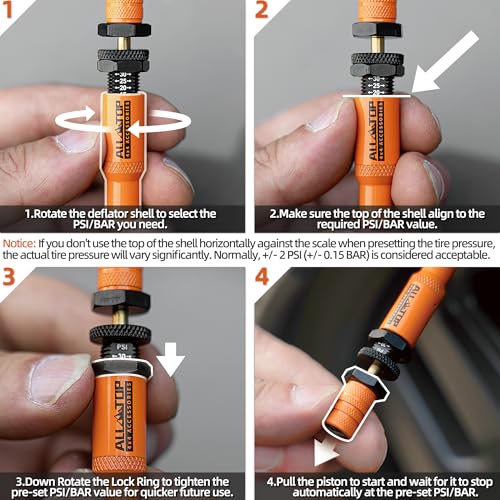 Adjustable Auto-Stop Air-Down Deflator, 10-30 PSI, 8PCS(Orange)