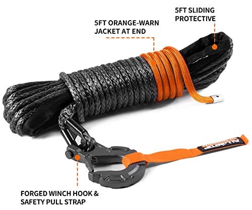 Synthetic Winch Cable w/ Forged Winch Hook - 3/16in x 50ft - 8350LBS
