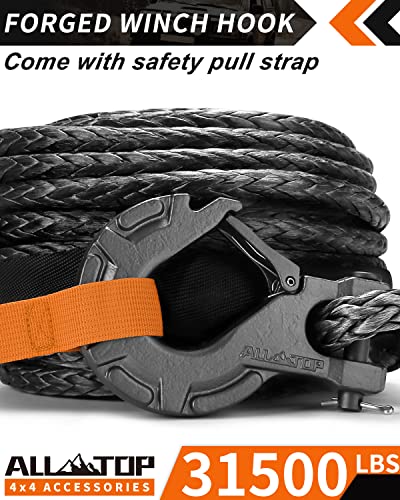 Synthetic Winch Cable w/ Forged Winch Hook - 1/2in x 92ft - 31500LBS