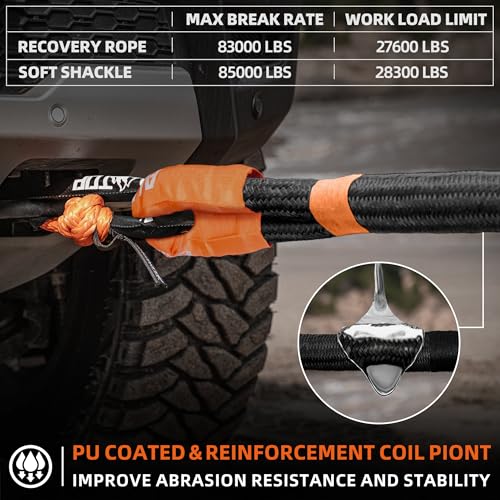 Kinetic Recovery Rope Kit w/ 2 Soft Shackles - 1.5in x 30ft - 83000Lbs - Black