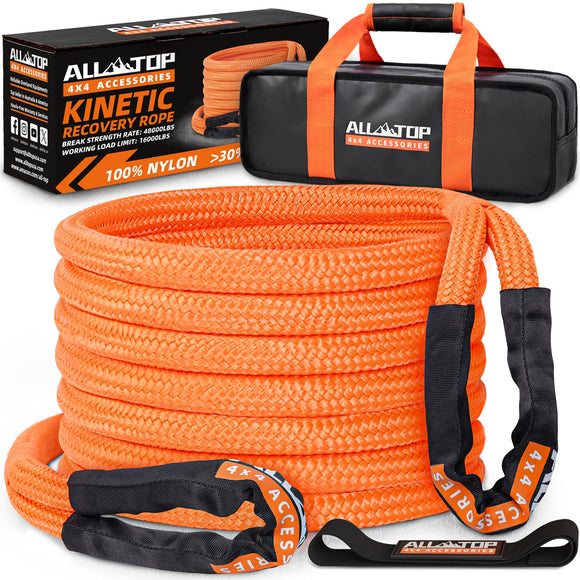 Kinetic Recovery Rope - 1in x 30ft - 48,000 Lbs - Orange