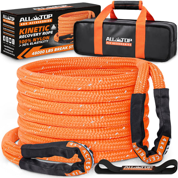 Kinetic Recovery Rope (Reflective) - 1in x 30ft - 48,000 Lbs - Orange