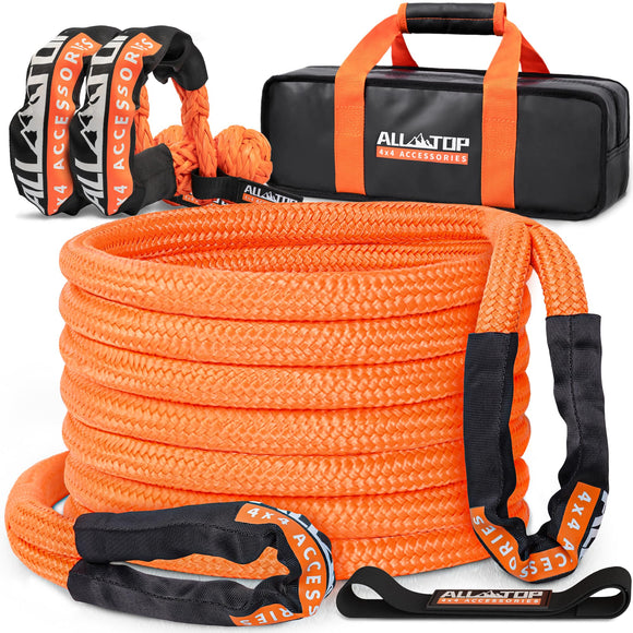 Kinetic Recovery Rope - 1in x 30ft - 48,000 Lbs - Orange w/ Shackles