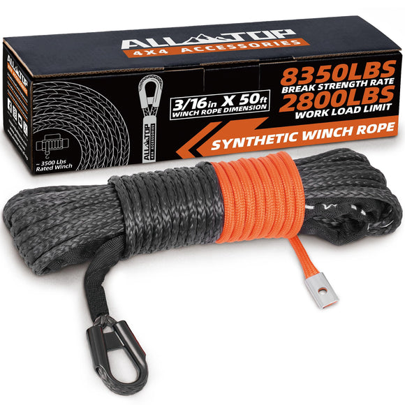 Synthetic Winch Rope Cable - 3/16" x50ft - 8350LBS